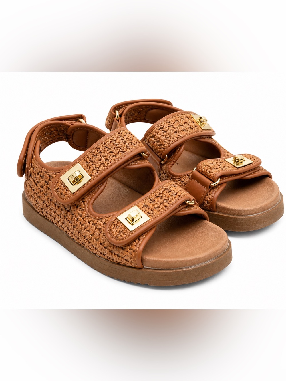 Steve Madden Margie Raffia‎ Platform Sandals Brown Gold Size 8M